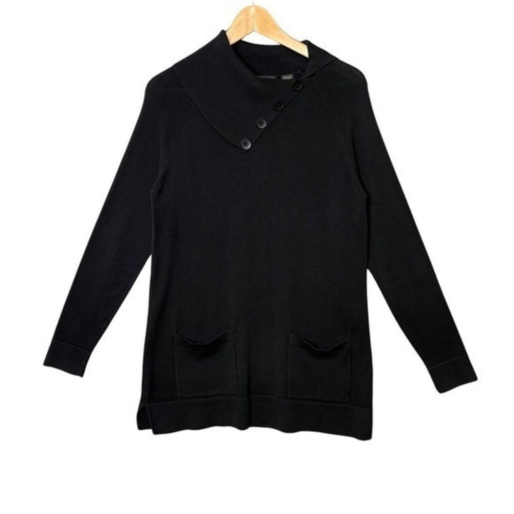 Jeanne Pierre Womens Cowl Neck Tunic Sweater Size Small Black Pockets Minimalist